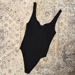 Zara Black Ribbed V-Neck Bodysuit